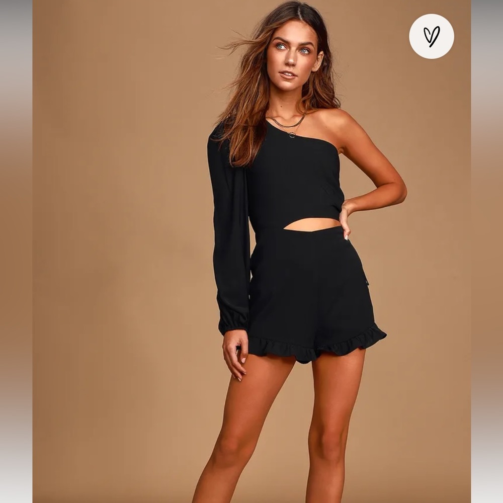Dream Plans Black One-Shoulder Cutout Romper